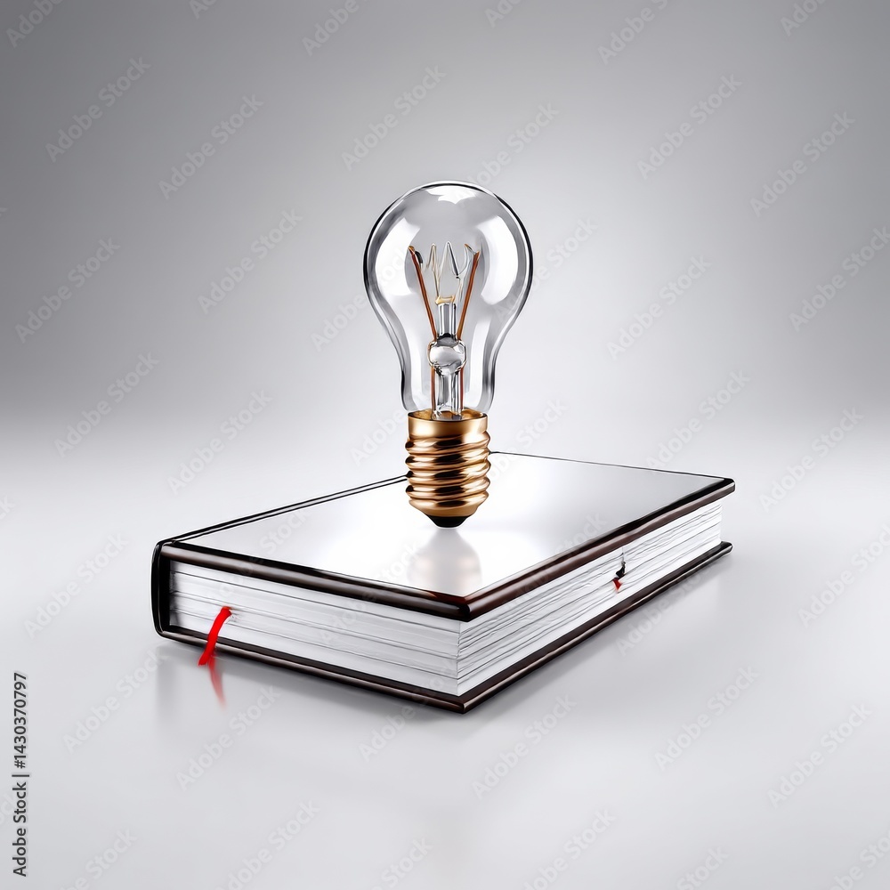 Aufkleber illuminating knowledge: a light bulb resting on a book, symbolizing ideas, learning, and intellectua