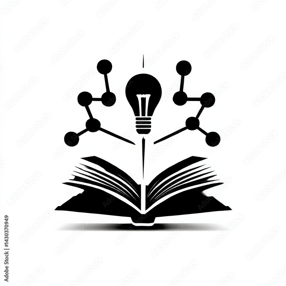 Poster Knowledge Unlocks Innovation: Open Book with Lightbulb and Connection Molecules Represents Learning and Creative Ideas
