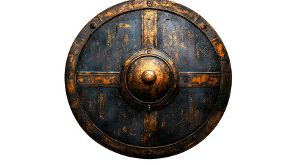 Fototapeta premium warrior-style round spartan shield with details, isolated on white background