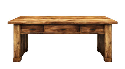 wooden office desk isolated on white background, high-definition, realistic look