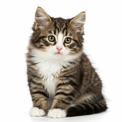 Fototapeta premium Lovely Fluffy Kitten with Tabby Markings in Adorable Stance