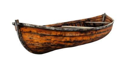 wooden rowboat isolated on white background, high-definition, realistic look