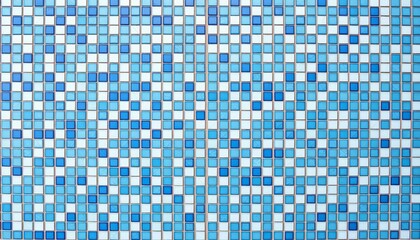 Fototapeta premium Blue and white mosaic tile background with ample empty space, pattern, image