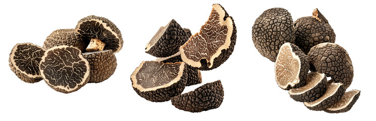 Set of Chinese truffles isolated on white transparent background, great for culinary and gourmet themes.