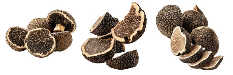 Set of Chinese truffles isolated on white transparent background, great for culinary and gourmet themes.