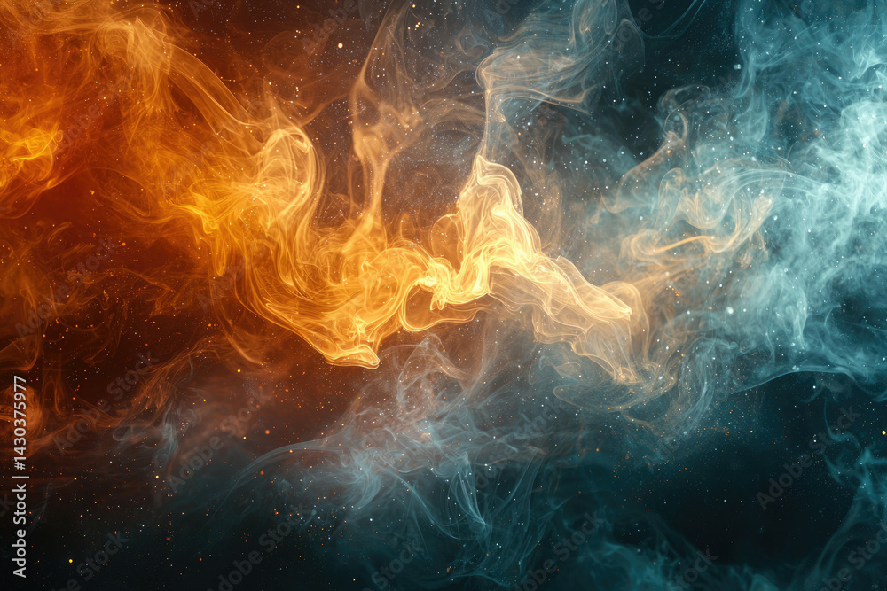 Aufkleber An abstract image showcases a stunning interplay of fire and ice, with shimmering particles adding depth and mystique.