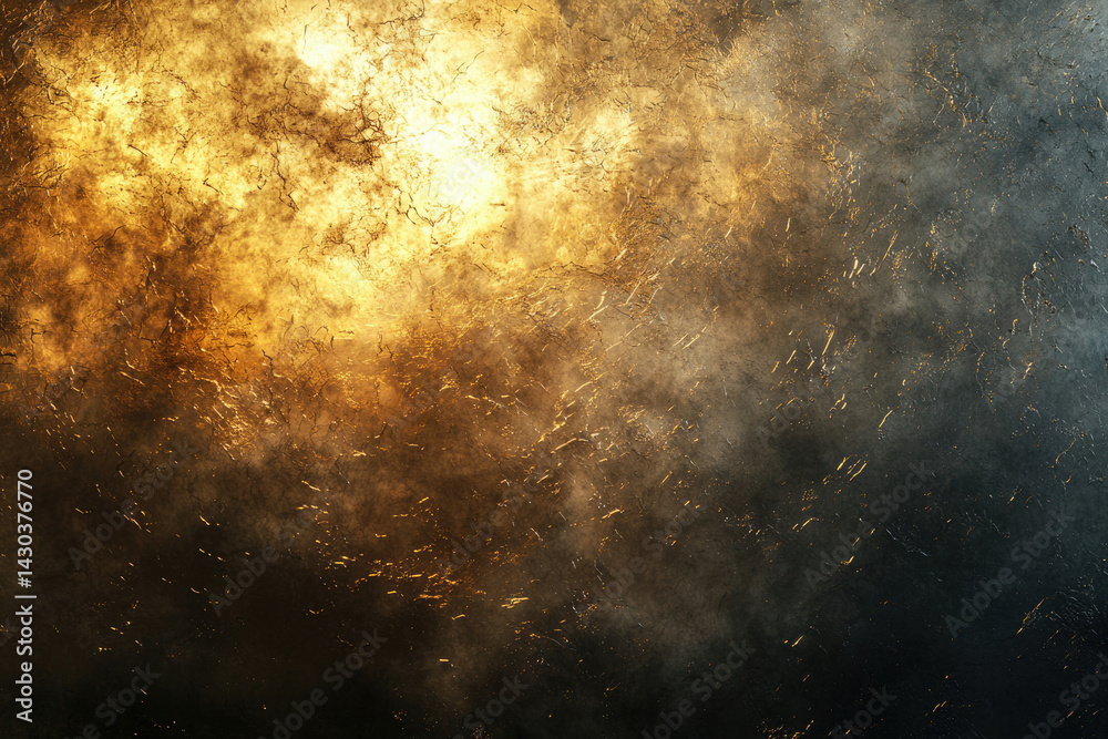 Poster Dramatic texture with a gradient of gold and dark tones, creating a sense of depth and artistic contrast, like molten gold and smoke.