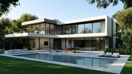 Fototapeta premium Modern Luxury Waterfront Villa with Pool