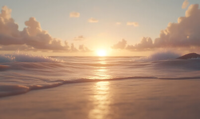 Obraz premium Serene Sunset Over a Sandy Beach with Gentle Waves