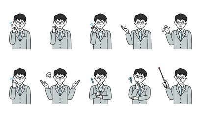 色々なポーズの人物イラスト素材セット - ビジネスパーソン 男性