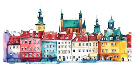Old Town Warsaw. Old Town Warsaw hand drawn watercolor illustration