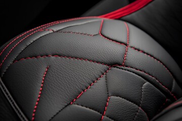 The backrest of an empty computer chair, which has air mesh upholstery, supports a black headset