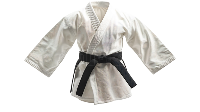 Traditional Karate Uniform with Black Belt on Transparent Background
