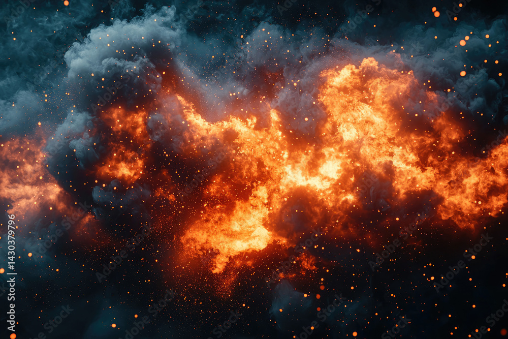 Aufkleber fiery explosion erupts amidst dark smoke and glowing embers, creating a mesmerizing and dramatic cel