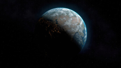 Planet Earth Globe full frame view from space uncropped stars background Middle East Asia realistic 3D render highly detailed 6K