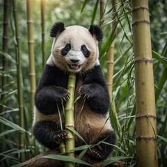 Obraz premium Baby Panda Climbing a Bamboo Shoot