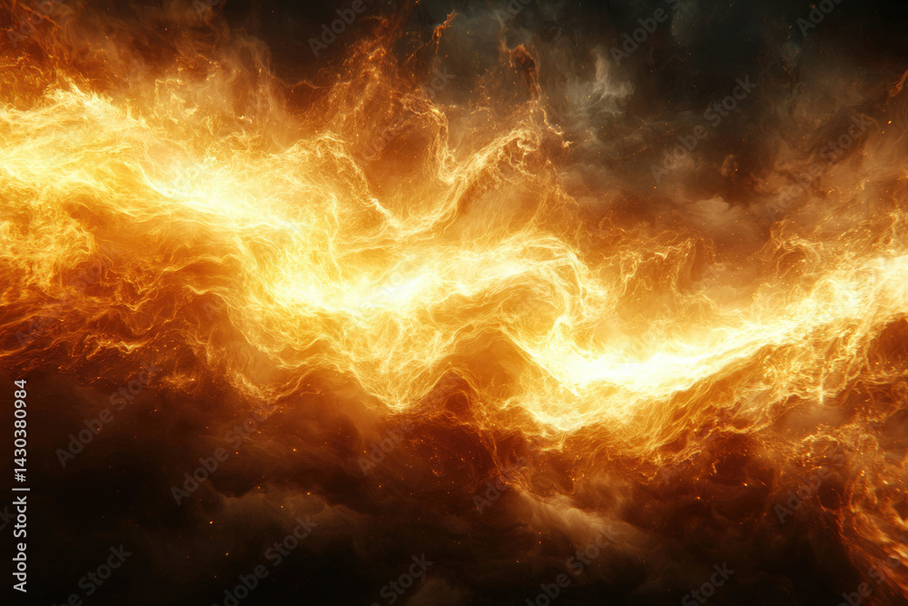 Poster A fiery, dynamic nebula explodes with golden energy, contrasted by the darkness of space for a visually stunning celestial display.