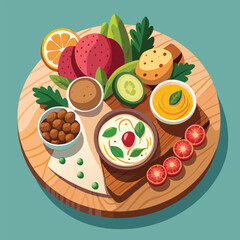 healthy food on a plate Top View of Different Meals and Dishes