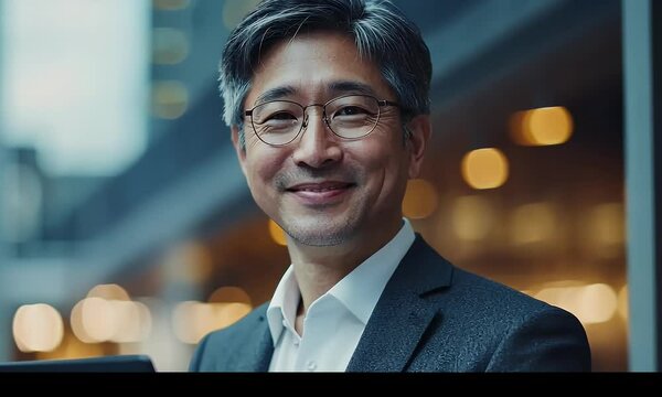 Smiling businessman in urban setting