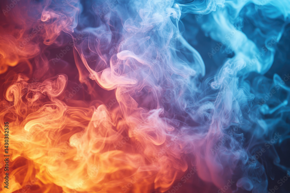Aufkleber abstract image featuring swirling, ethereal smoke patterns in vibrant hues of orange, red, and blue,