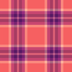 Popular textile tartan check, club vector fabric background. Event plaid pattern seamless texture in red and pink colors.