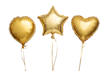 Three Gold Foil Balloons Heart Star and Heart Shape