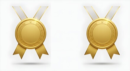 Gold Medal with Ribbon, Realistic Award Emblem on White Background