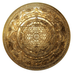 Ornate Golden Shield with Sri Yantra and Intricate Mandala Design