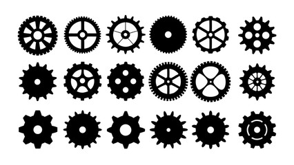 set of Gear wheel icon silhouette vector on white background