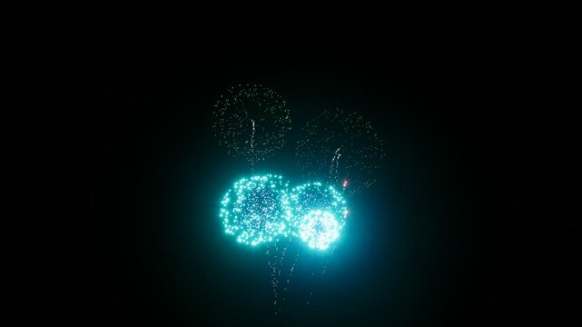 Bule and Green Fireworks in the night sky for celebration background. 3d rendering.
