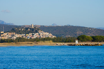 Naklejka premium The hill town of Posada, Sardinia, Italy