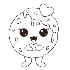 Kawaii dessert illustration. Cookie outline