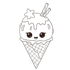 Kawaii dessert illustration. Ice Cream outline