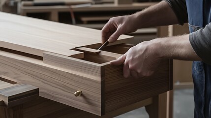 Craftsman Assembling a Wooden Drawer