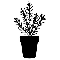 Fototapeta premium Potted plant with rosemary silhouette potted black vector