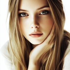 Fototapeta premium The portrait of a beautiful girl, a young woman with a clean appearance