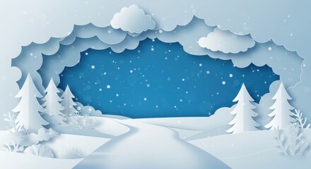 Winter scene paper cut style landscape design