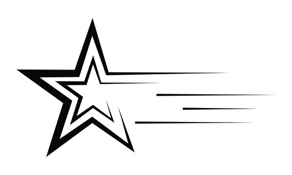 Black falling star icon, vector logo design. Shooting star sign for your web site design, app and UI. Meteorite and comet symbols, falling meteor and abstract galaxy. Vector illustration.