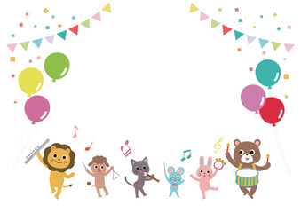動物たちん音楽会　風船とガーランドのフレーム　横