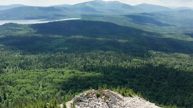 Southern Urals, Zyuratkul National Park: Golaya Sopka mountain. Aerial view.