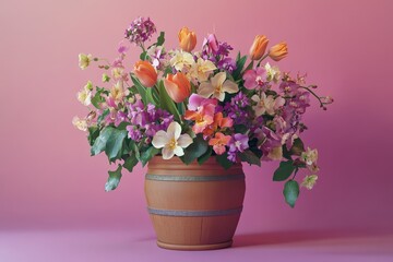 Vibrant floral arrangement in a rustic terracotta vase.