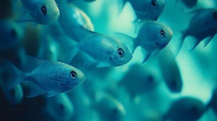 Naklejka premium Blue Fish School Underwater Close Up