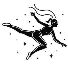 Naklejka premium Silhouette of a young gymnast practicing splits at sunset in a field