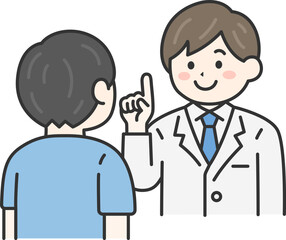 問診する、男性医師（線画カラー）のイラスト