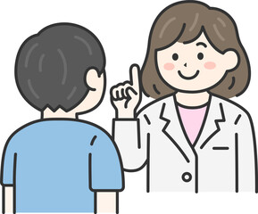 問診する、女性医師（線画カラー）のイラスト