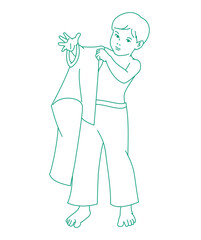 little boy wearing a shirt by himself