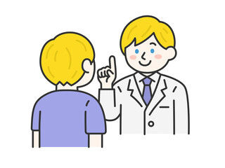 問診する、白人の男性医師（線画カラー）のイラスト