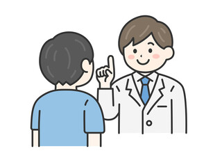 問診する、男性医師（線画カラー）のイラスト