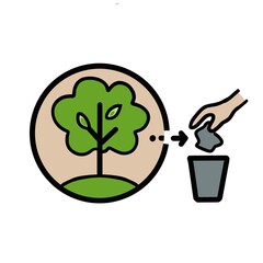Minimalist eco concept illustration showing a hand throwing trash into a bin to protect nature. Promotes environmental awareness,sustainability, and clean living with simple,bold lines and green tones