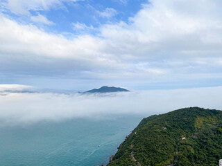 Island Emerging from Morning Fog in Hong Kong